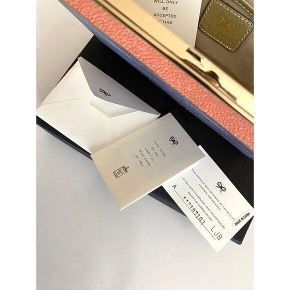 Anya Hindmarch Duke Stingray Moire Clutch Exotic Gold Tone Metal Satin Coral NWT - Picture 9 of 16